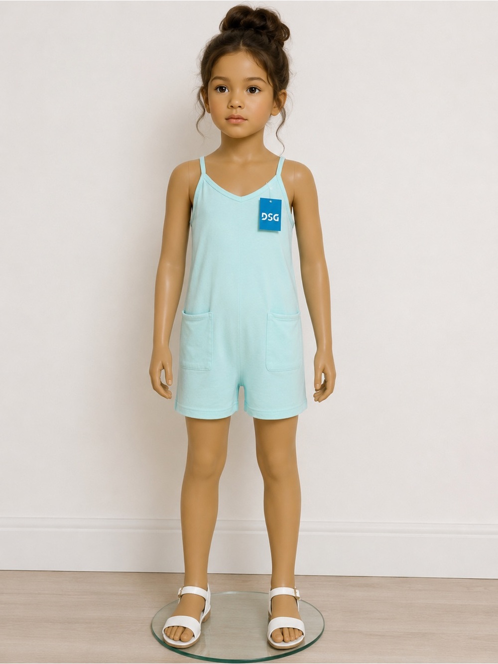 DSG Light Aqua Sleeveless Pocket Romper Pajama